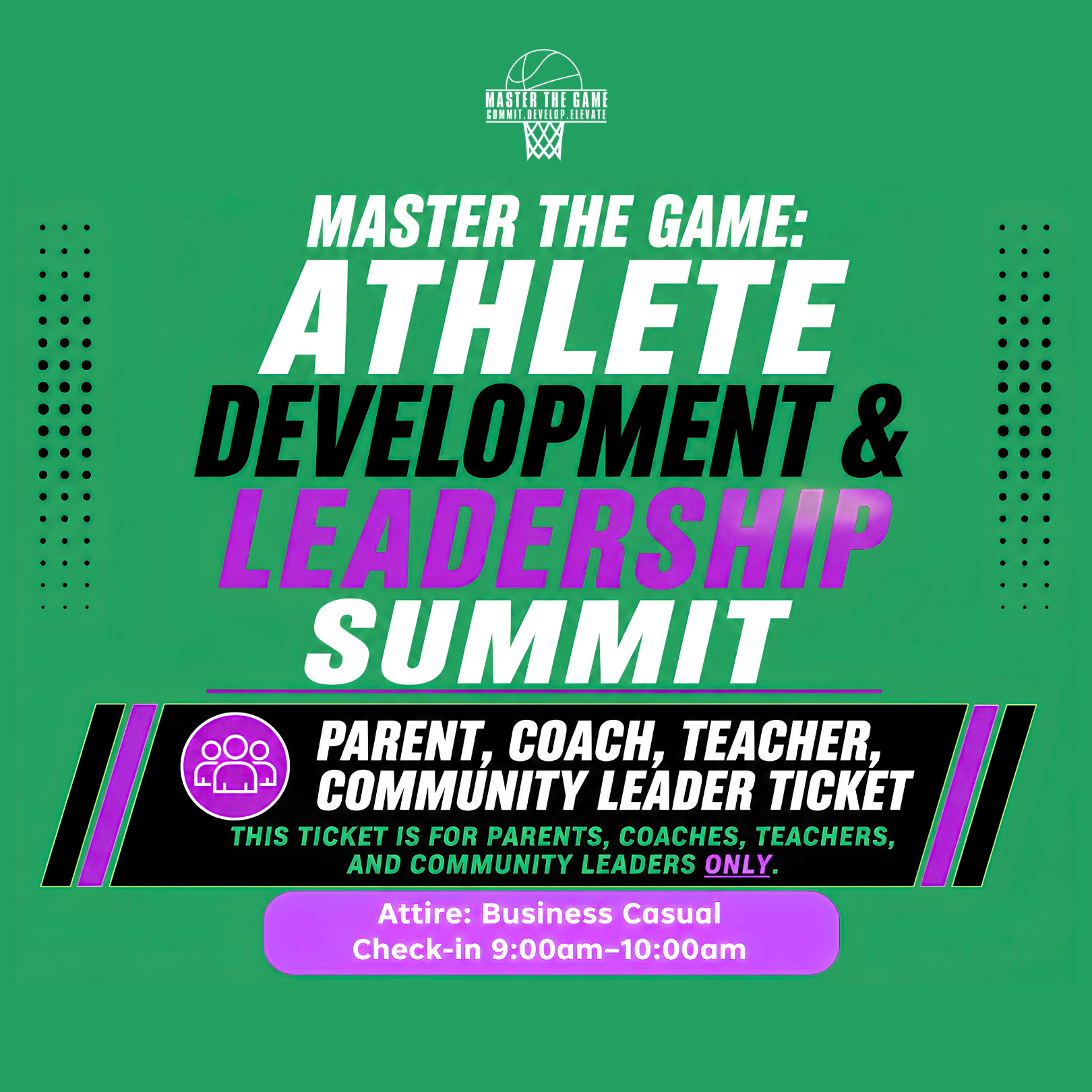 Parent, Coach, Teacher, or Community Leader Ticket for the Master The Game Summit — includes lunch. Opens Square checkout in a new tab.